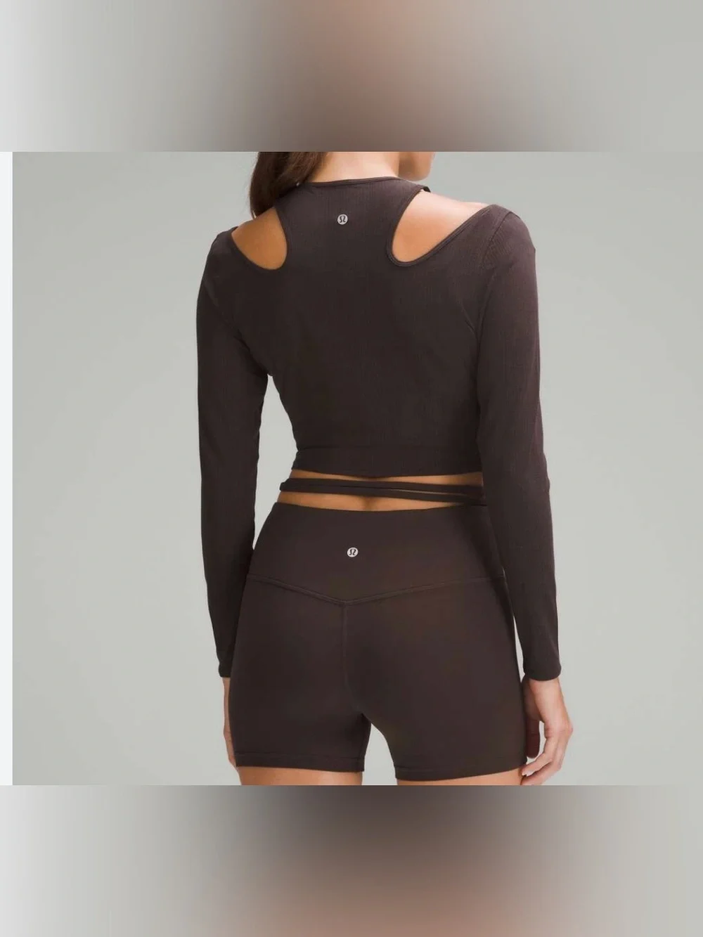 lululemon athletica Long Sleeve Cutout Crop Top in Brown size 6